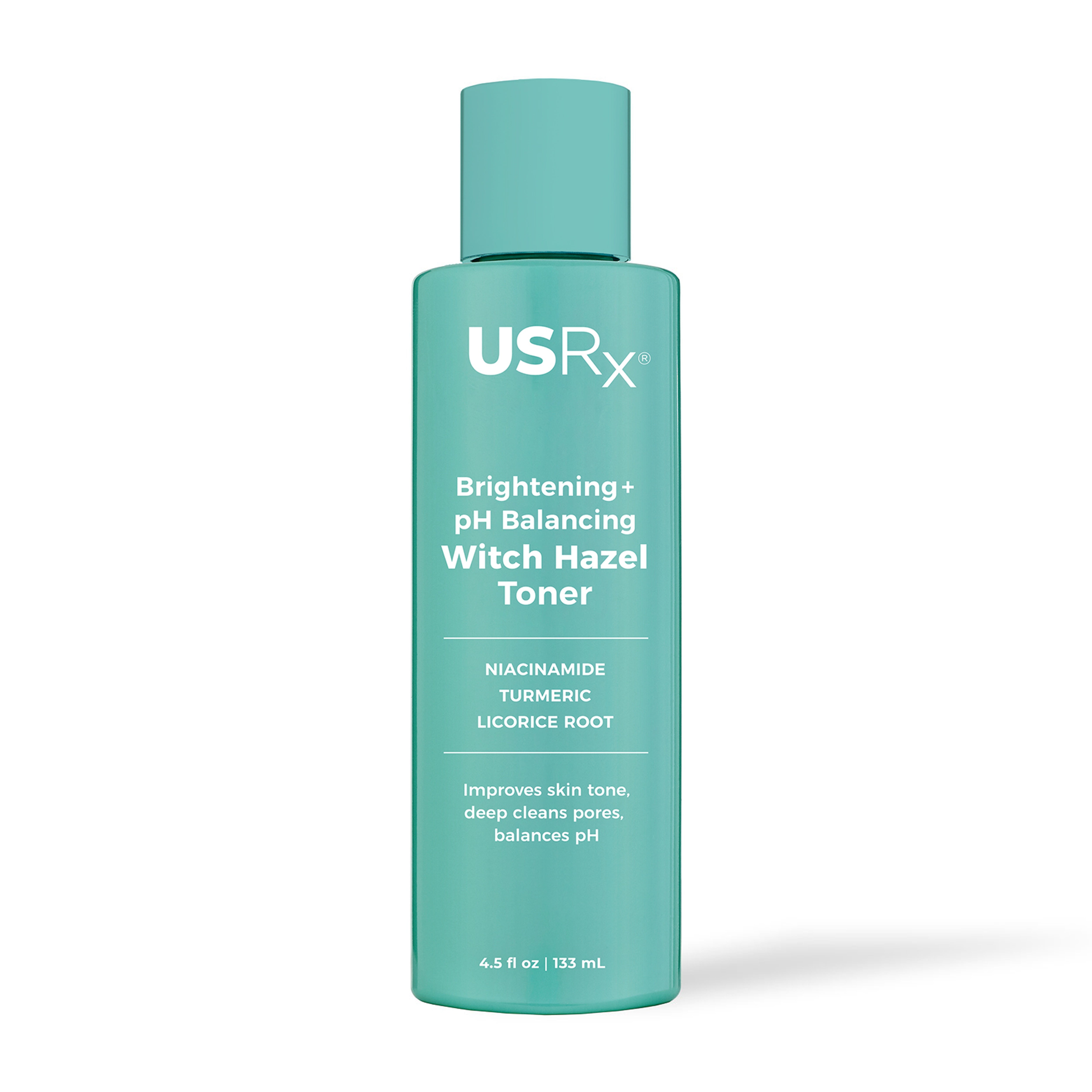 Bottle of USRX Witch Hazel Toner set against a white background