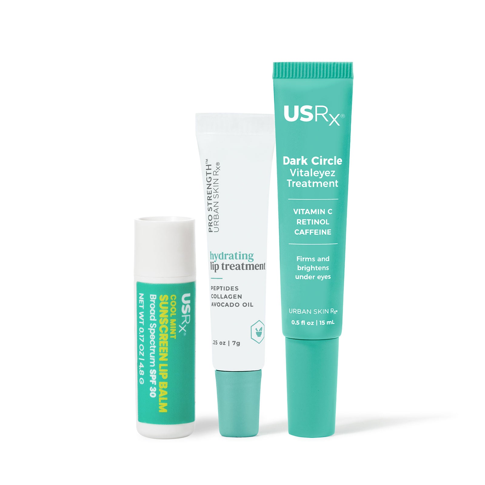 Urban Skin Rx Protect Your Pout Trio, three lip products on a white background