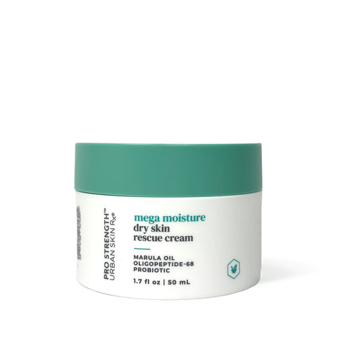 1.7 ounce jar of Urban Skin RX Mega Moisture Dry Skin Rescue Cream on a white background