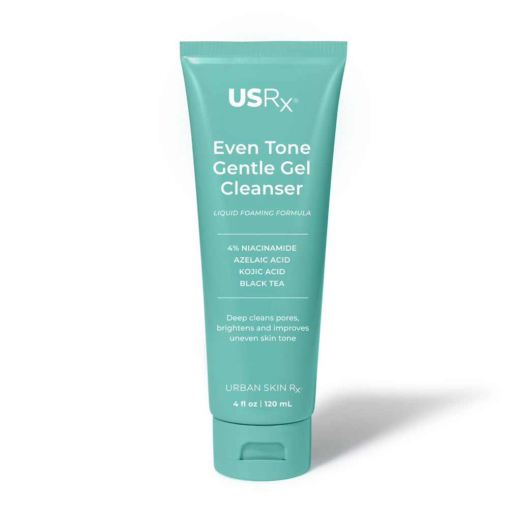 4 ounce bottle of Urban Skin RX Even Tone Gentle Gel Cleanser set against a white background