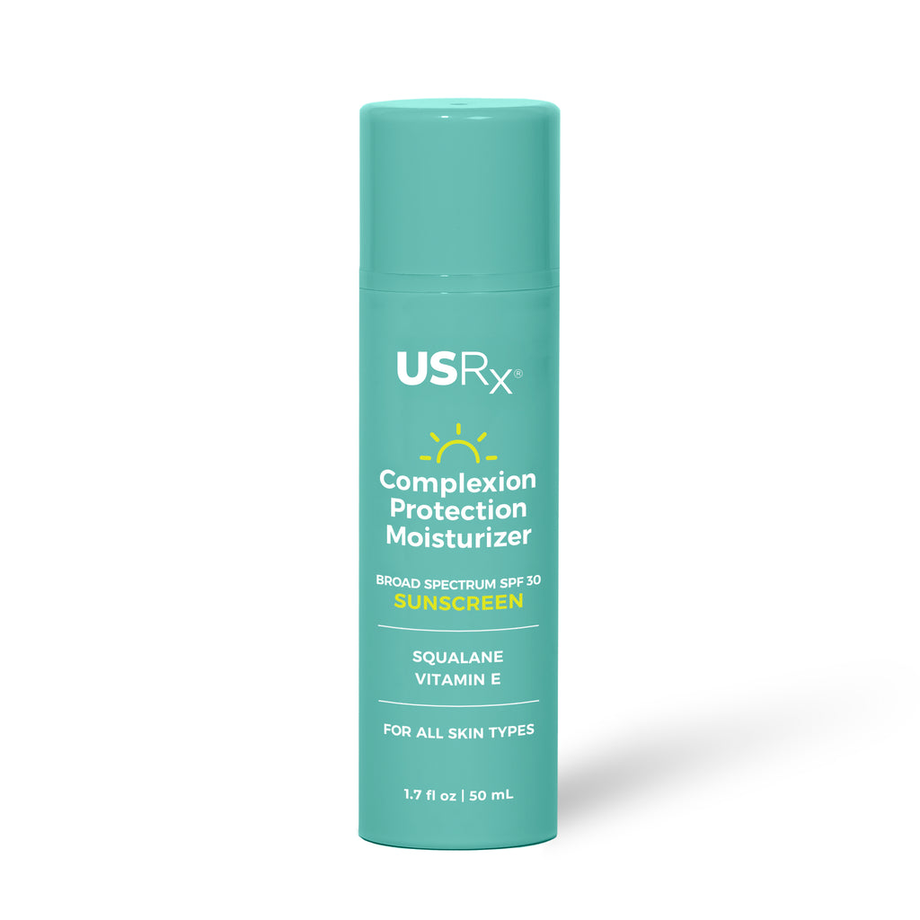 Bottle of USRX Complexion Protection Moisturizer Sunscreen with SPF 30 on a white background