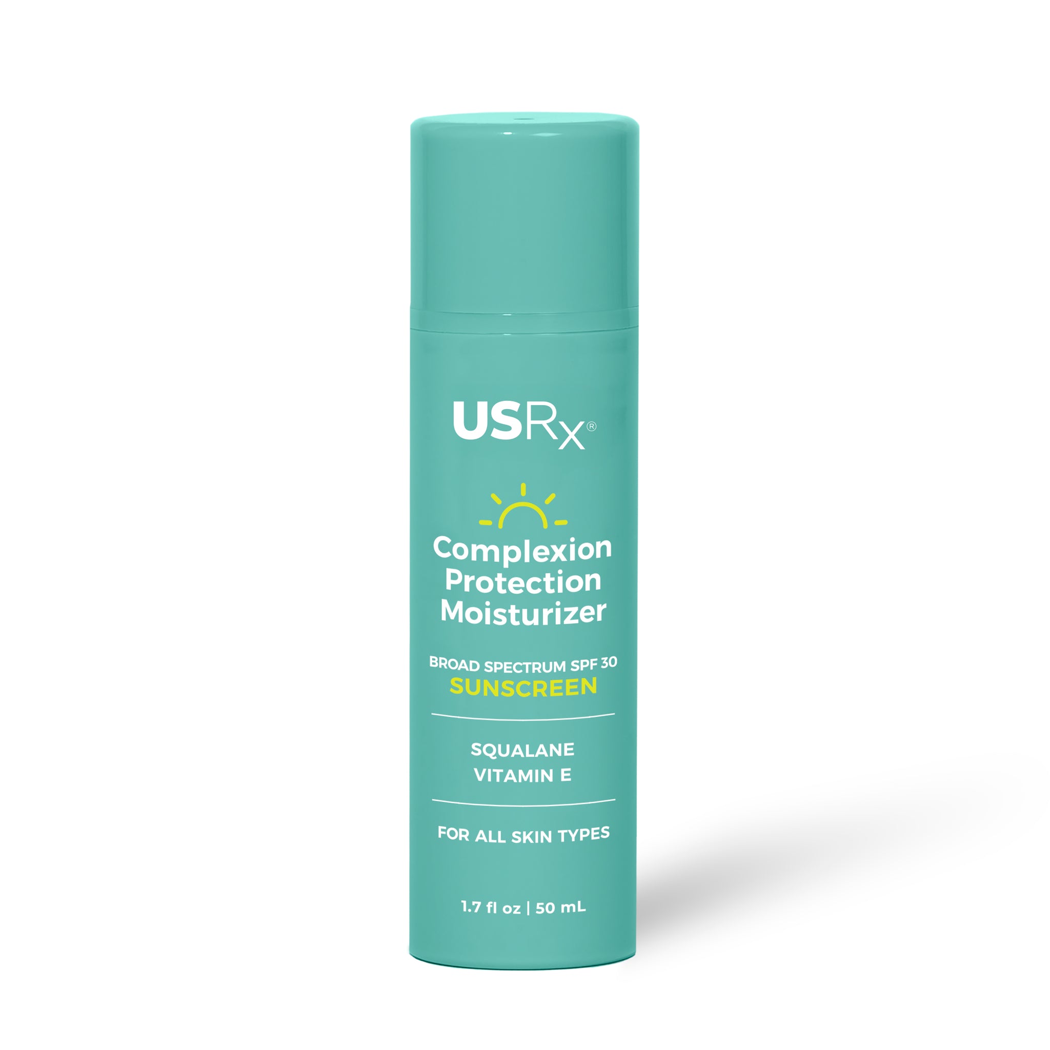 Bottle of USRX Complexion Protection Moisturizer Sunscreen with SPF 30 on a white background