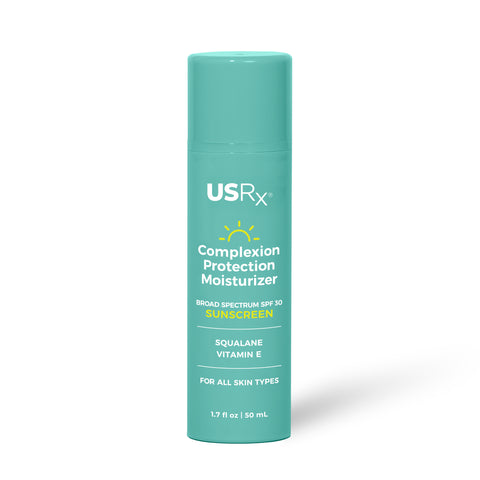 Bottle of USRX Complexion Protection Moisturizer Sunscreen with SPF 30 on a white background