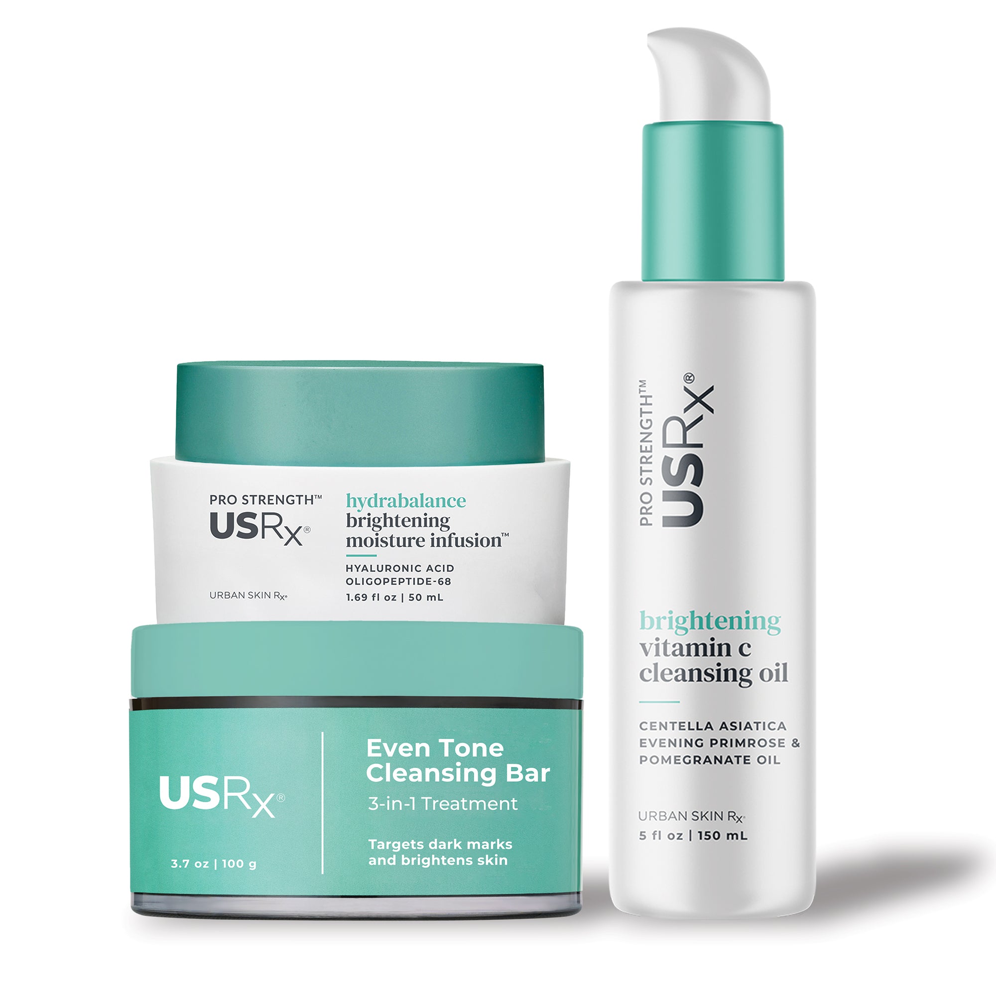 Set of three USRx skincare products on a white background