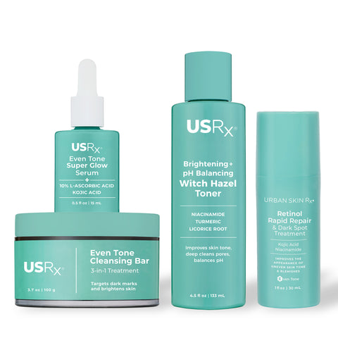 Assortment of USRx skincare products on a white background