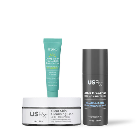 Assortment of USRx skincare products on a white background