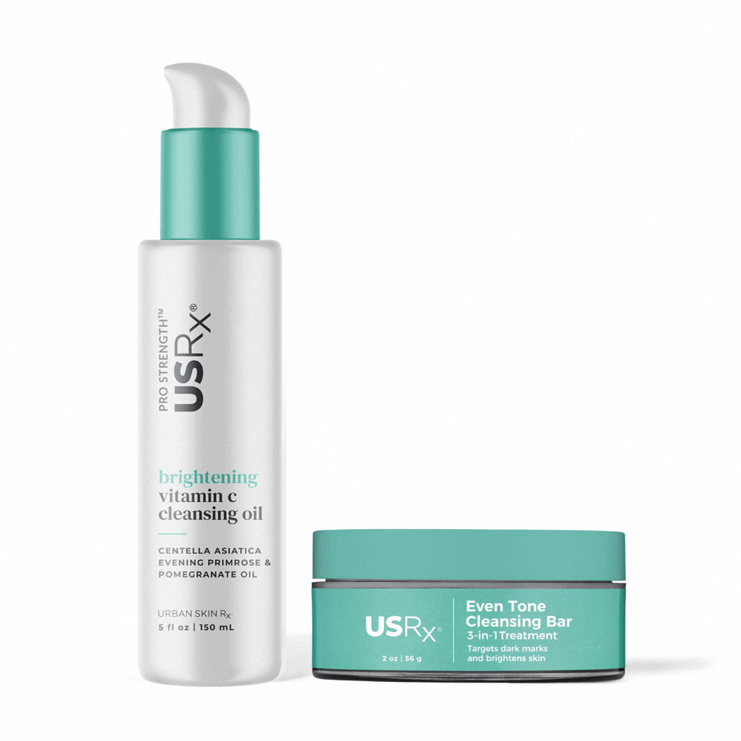 Assortment of USRx facial cleansers on a white background