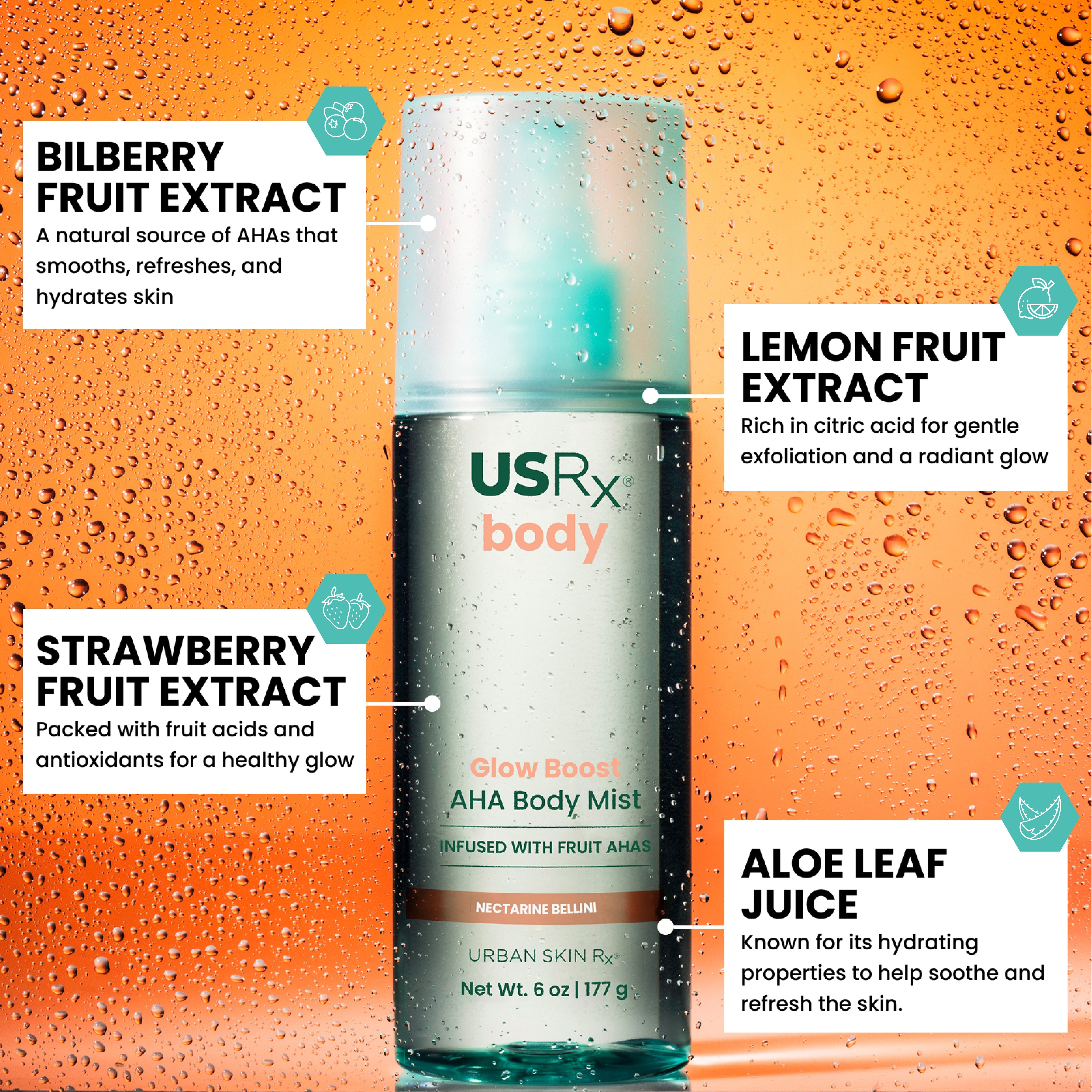 Glow Boost AHA Body Mist in Nectarine Bellini | Urban Skin Rx®