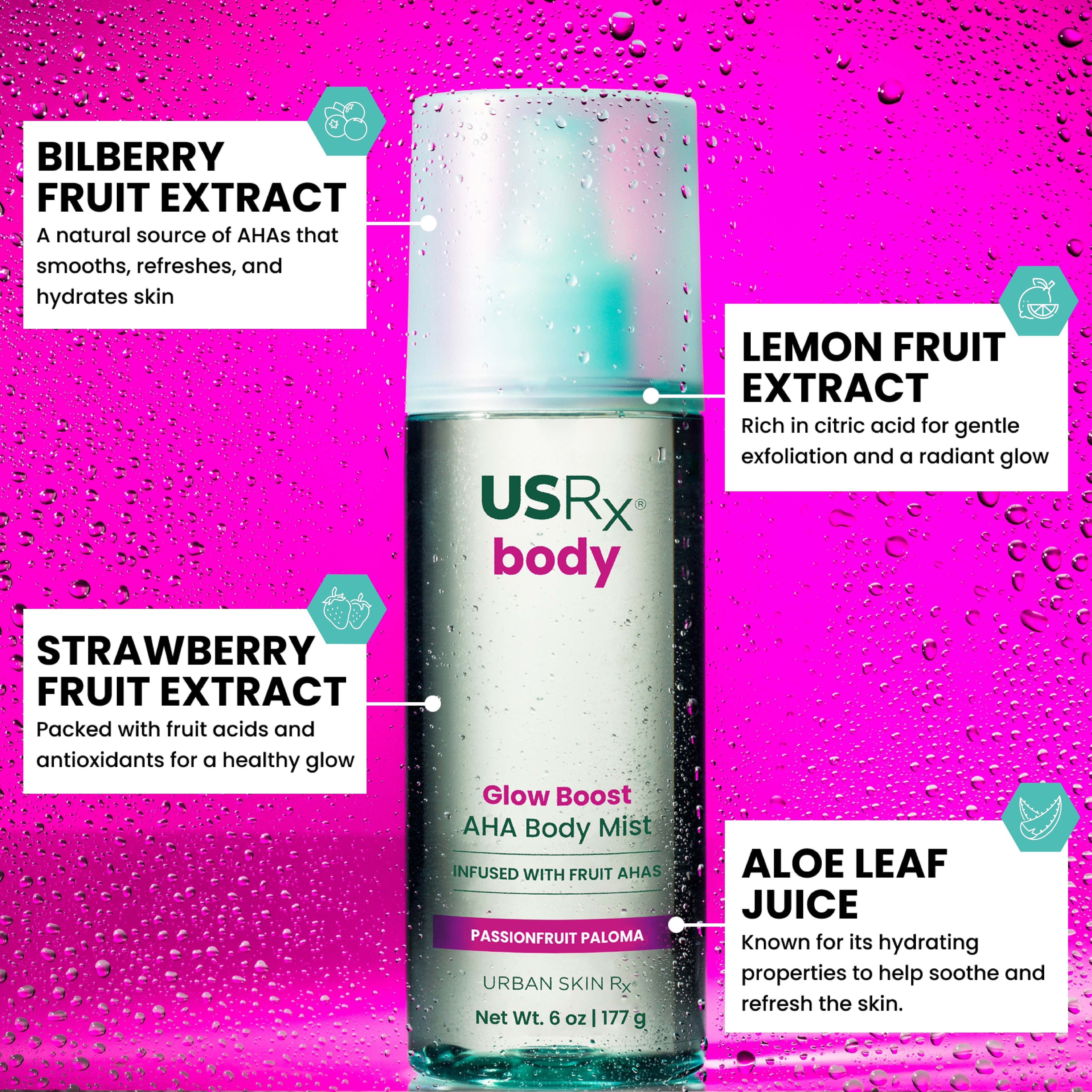 Glow Boost AHA Body Mist - Passionfruit Paloma | Urban Skin Rx®