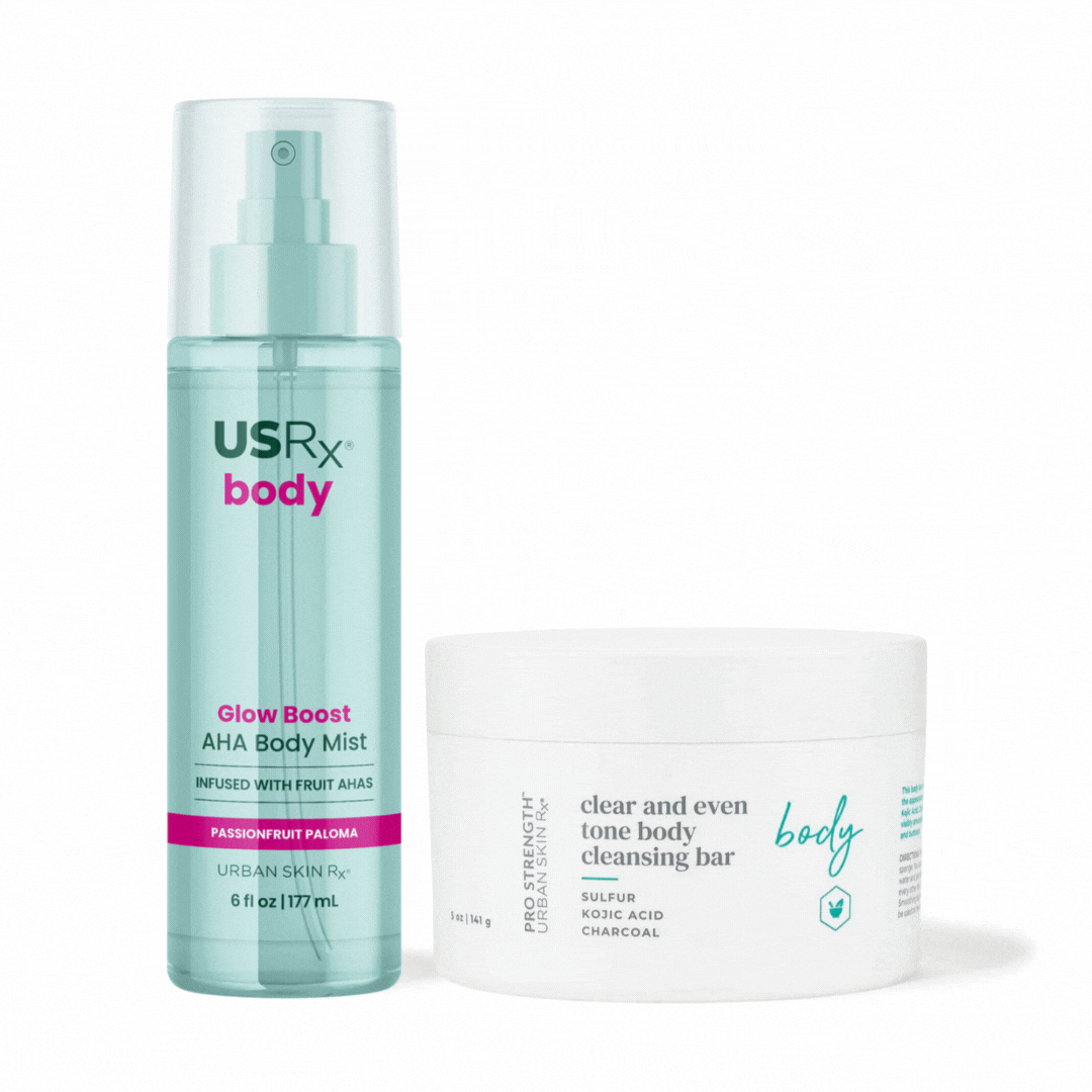 USRx Body Glow Duo including Clear and Even Tone Body Cleansing Bar and Glow Boost AHA Body Mist