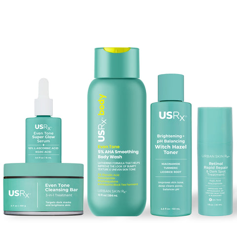 Assortment of USRx skincare products on a white background