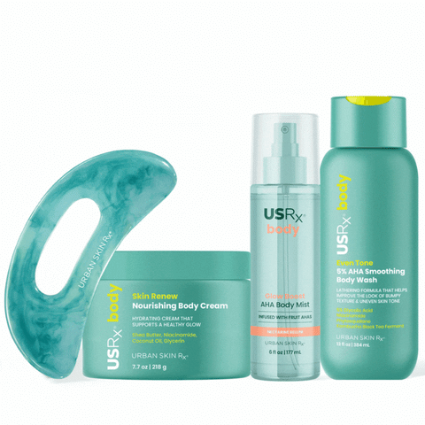 USRx Body Hydration Bundle including Nourishing Body Cream, Glow Boost AHA Body Mist and Smoothing Body Wash with a Gua Sha tool