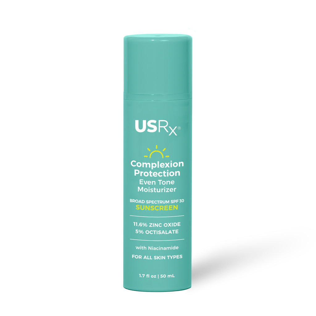Bottle of USRX Complexion Protection Moisturizer Sunscreen with SPF 30 on a white background