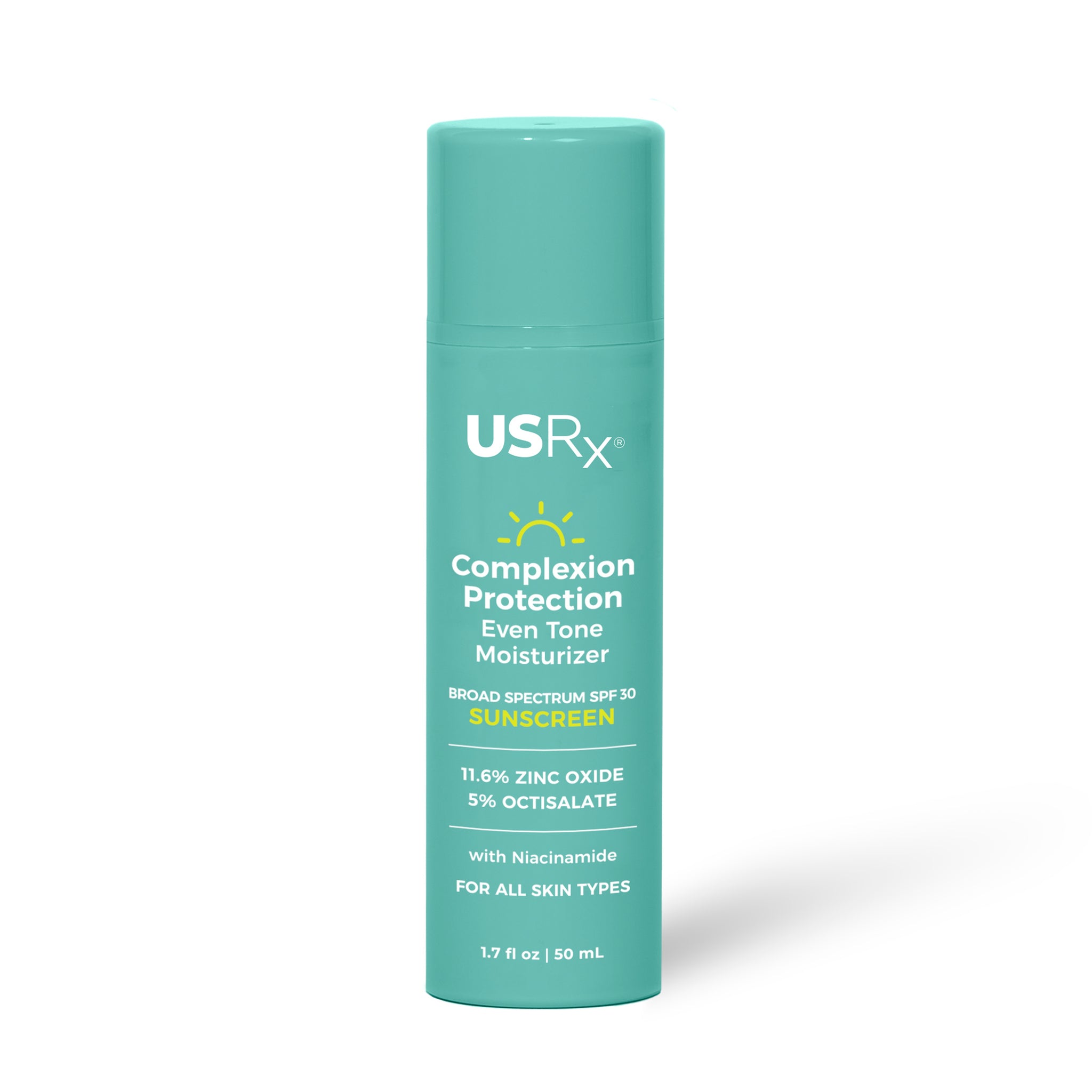 Bottle of USRX Complexion Protection Moisturizer Sunscreen with SPF 30 on a white background