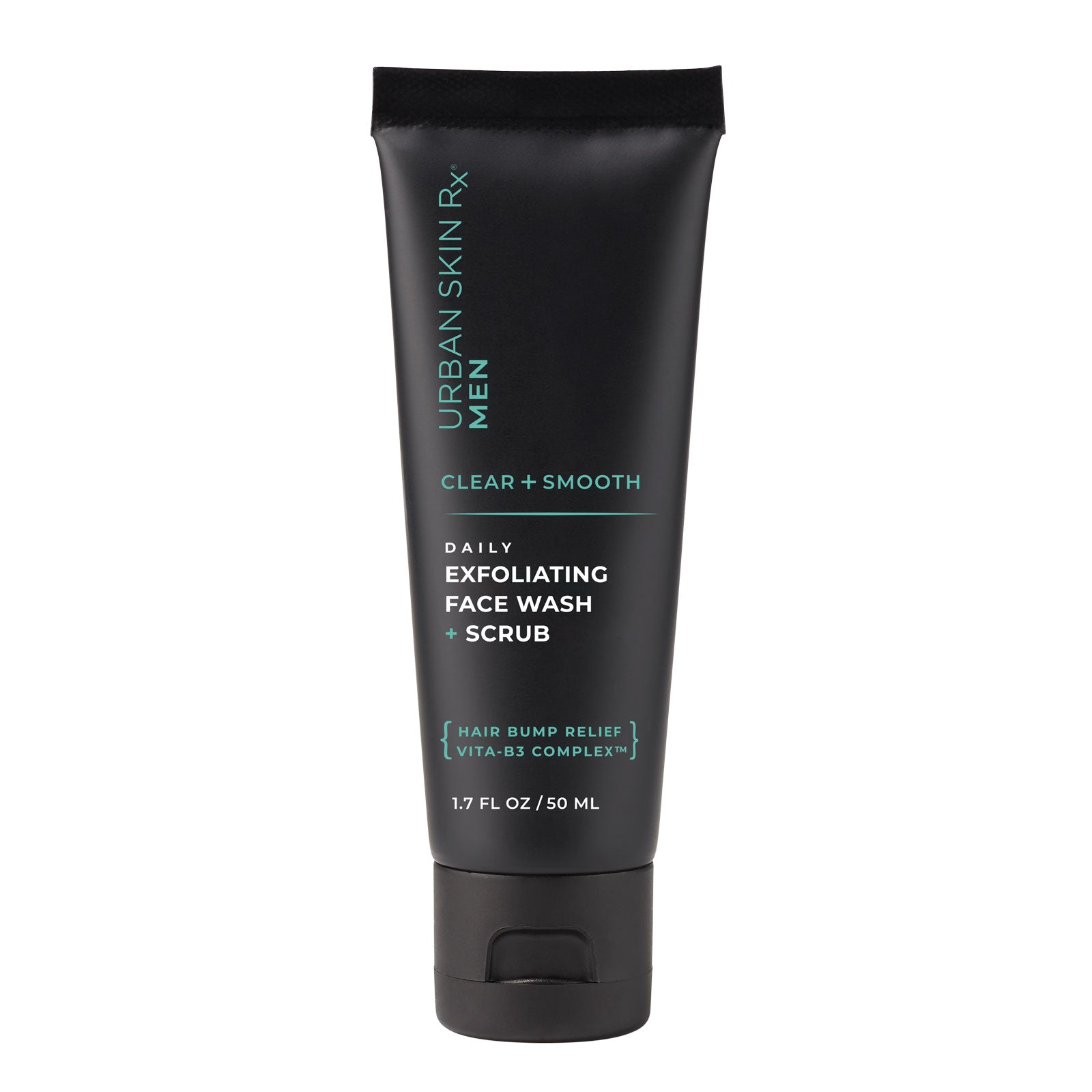 1.7 ounce Bottle of Urban Skin RX Men's Exfoliating Face Wash + Scrub on a white background